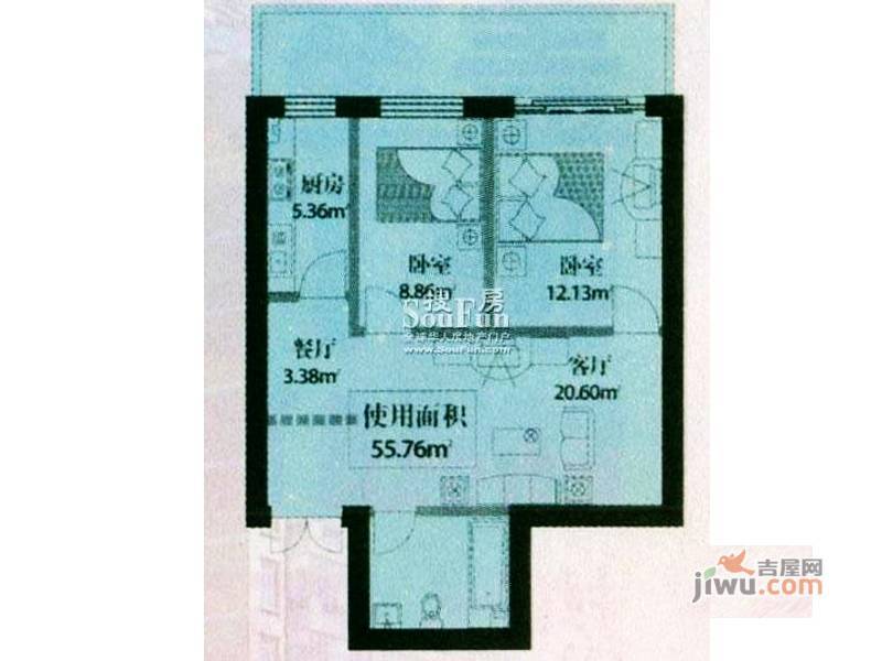 世纪嘉园2室2厅1卫55.8㎡户型图