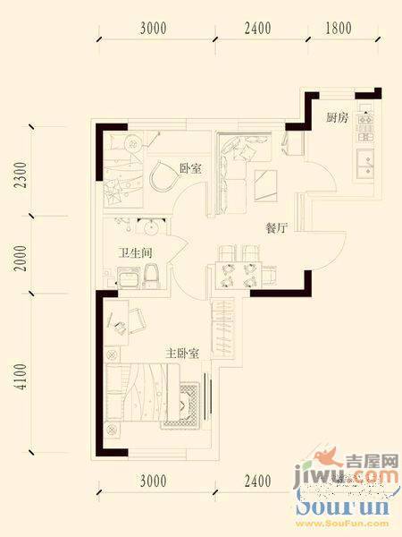 中北春城三期2室2厅1卫71.6㎡户型图