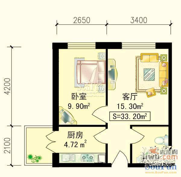 中北春城三期2室2厅1卫71.6㎡户型图