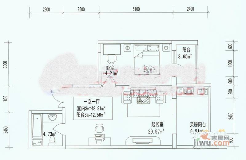 宏景天地3室2厅1卫户型图