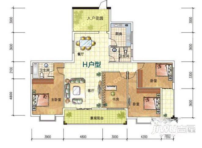 盟科商业广场(阿城)3室2厅2卫户型图