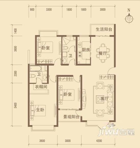 盟科商业广场(阿城)3室2厅2卫户型图