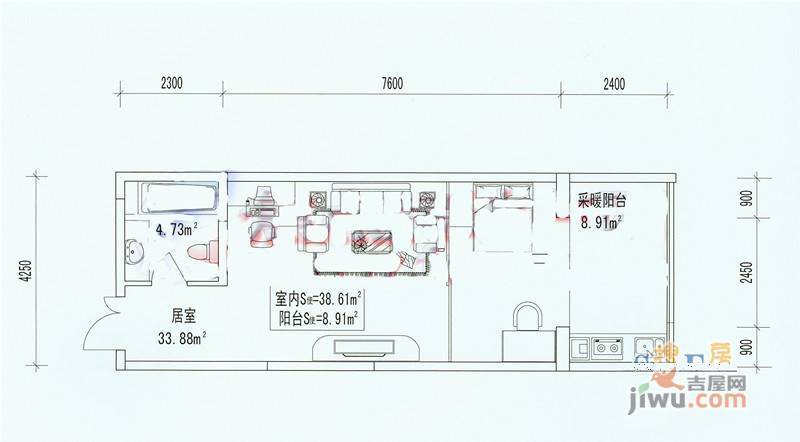 宏景天地3室2厅1卫户型图