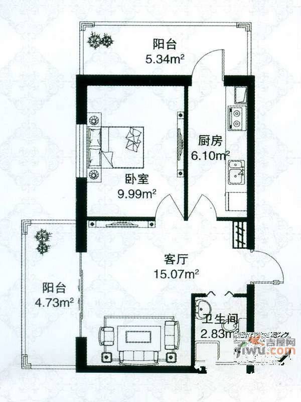 明珠府邸2室1厅1卫户型图