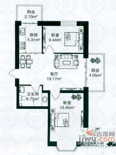 明珠府邸2室1厅1卫户型图