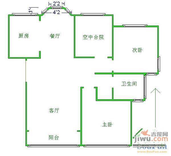 龙升花园1室1厅1卫户型图