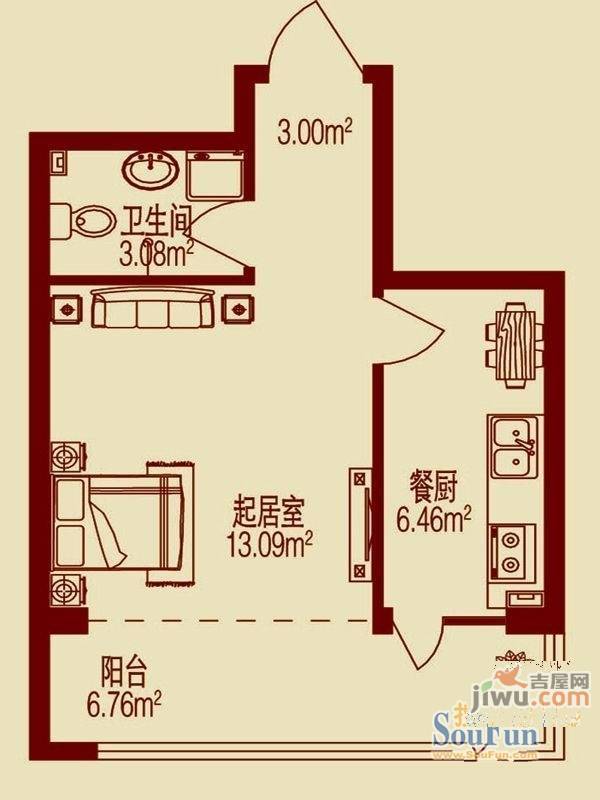 锦秀物业3室1厅1卫156㎡户型图