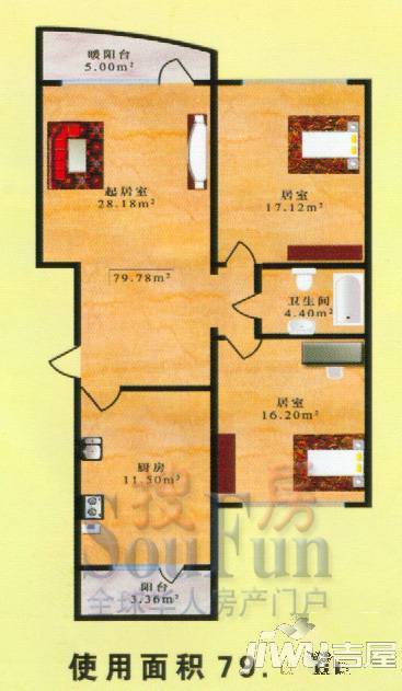 吉祥阁2室1厅1卫户型图