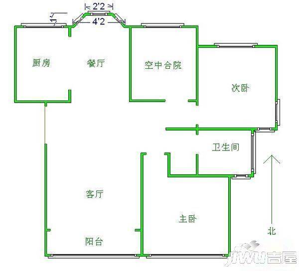 新新花园2室1厅1卫户型图