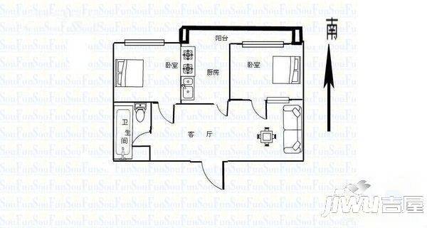 祥和蓝调国际公寓1室1厅1卫户型图