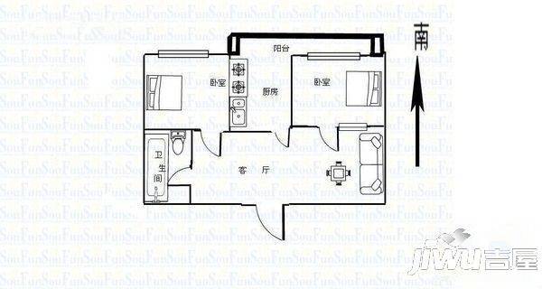 北辰国际1室1厅1卫户型图