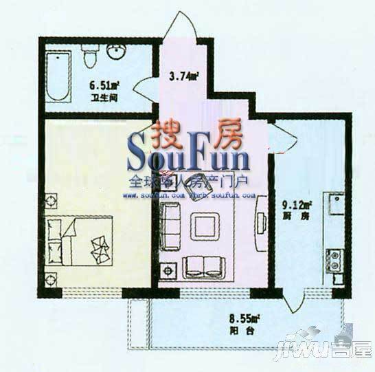 鸿景兴园2室2厅1卫77.7㎡户型图