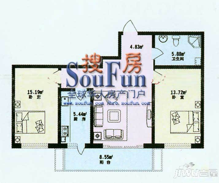 鸿景兴园2室2厅1卫77.7㎡户型图