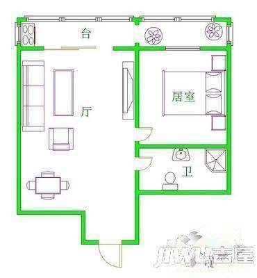 奋斗社区2室1厅1卫户型图