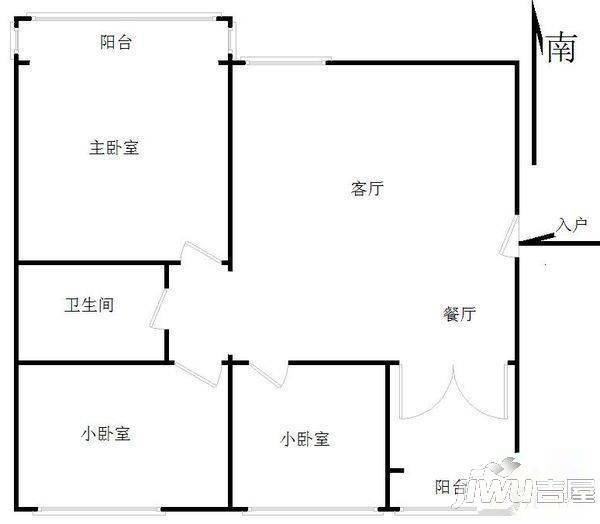 奋斗社区2室1厅1卫户型图