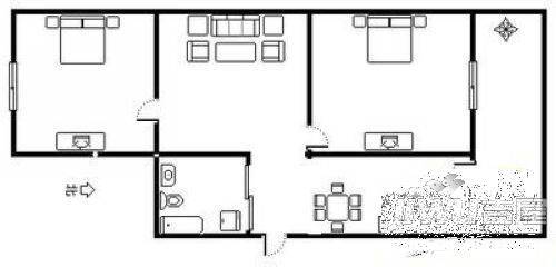 奋斗社区2室1厅1卫户型图