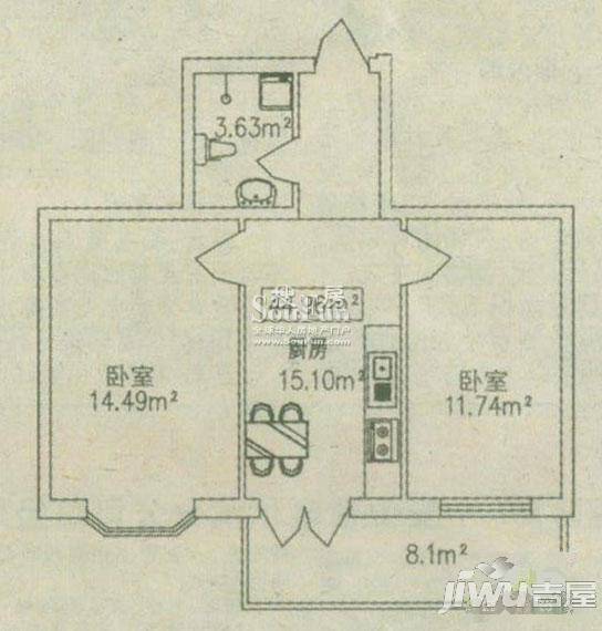 盛新领地2室1厅1卫户型图