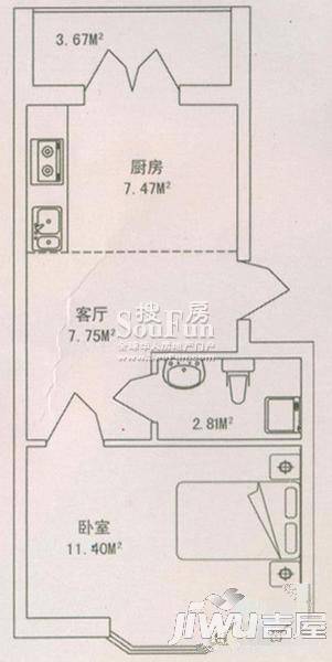 盛新领地2室1厅1卫户型图