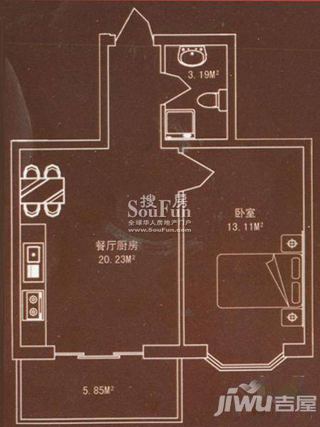 盛新领地2室1厅1卫户型图