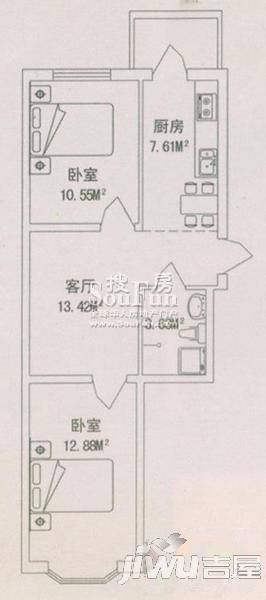 盛新领地2室1厅1卫户型图