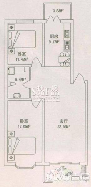 盛新领地2室1厅1卫户型图