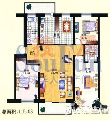 大自然家园3室1厅2卫115㎡户型图