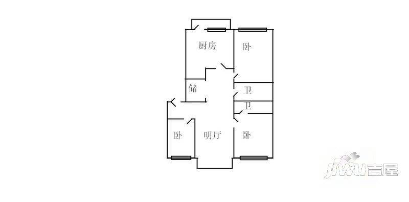 龙府家园3室2厅1卫87.1㎡户型图