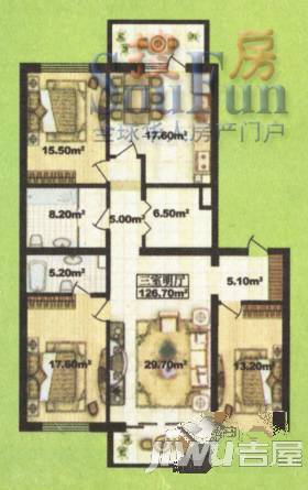 龙府家园3室2厅1卫87.1㎡户型图