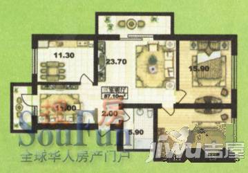 龙府家园3室2厅1卫87.1㎡户型图