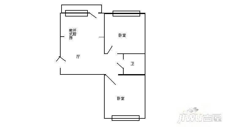 李范五花园2室1厅1卫52㎡户型图