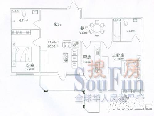 麒麟华府1室1厅1卫45.5㎡户型图