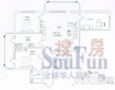 麒麟华府1室1厅1卫45.5㎡户型图