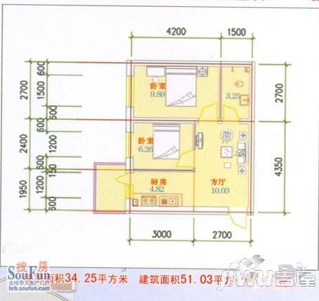 沃华水岸2室1厅1卫户型图