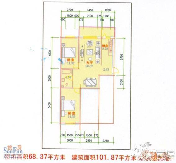 沃华水岸2室1厅1卫户型图