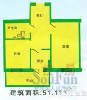 阳光育博苑2室1厅1卫51.1㎡户型图