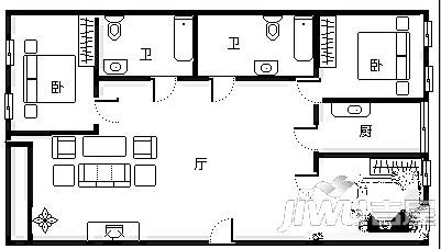 新苑小区3室1厅2卫134㎡户型图