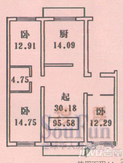 华电名苑3室1厅1卫户型图