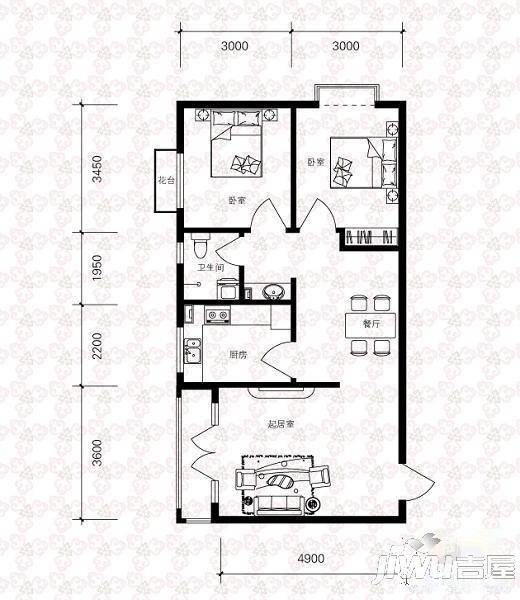 远大明珠2室2厅1卫户型图