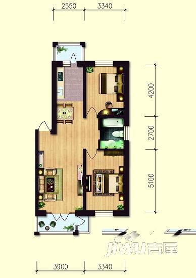 北海花园2室1厅1卫72.3㎡户型图