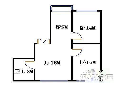 珠江嘉园2室1厅1卫62㎡户型图