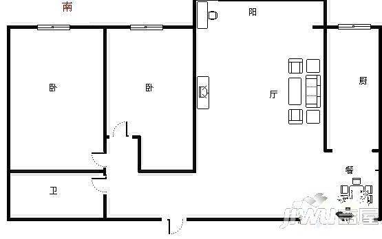 双龙绿色家园3室1厅1卫92.1㎡户型图