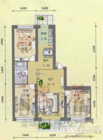 军安绿色家园1室1厅1卫59.8㎡户型图