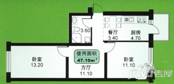 江畔方元3室1厅1卫128㎡户型图