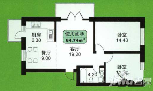 江畔方元3室1厅1卫128㎡户型图