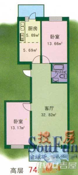 江畔方元3室1厅1卫128㎡户型图