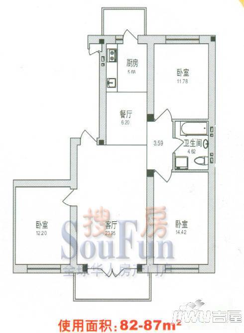 学府绿景苑1室1厅1卫户型图