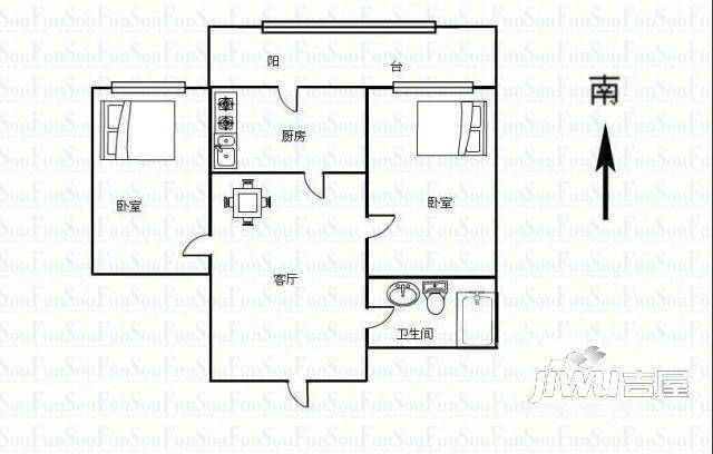 龙运大厦2室1厅1卫户型图