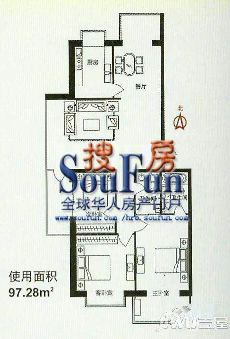 东滨广场2室2厅2卫户型图