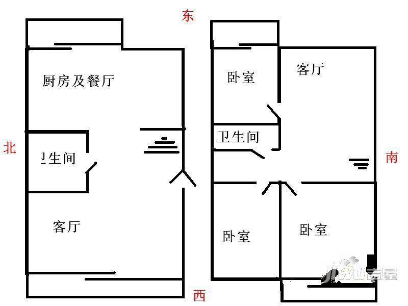 军悦公寓3室2厅2卫户型图