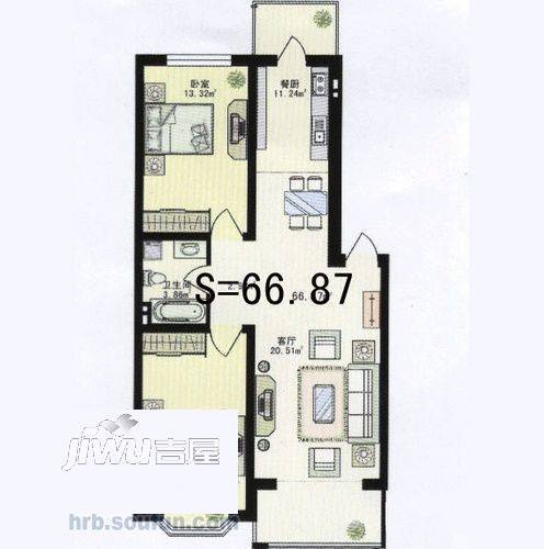 百年新城2室1厅1卫户型图